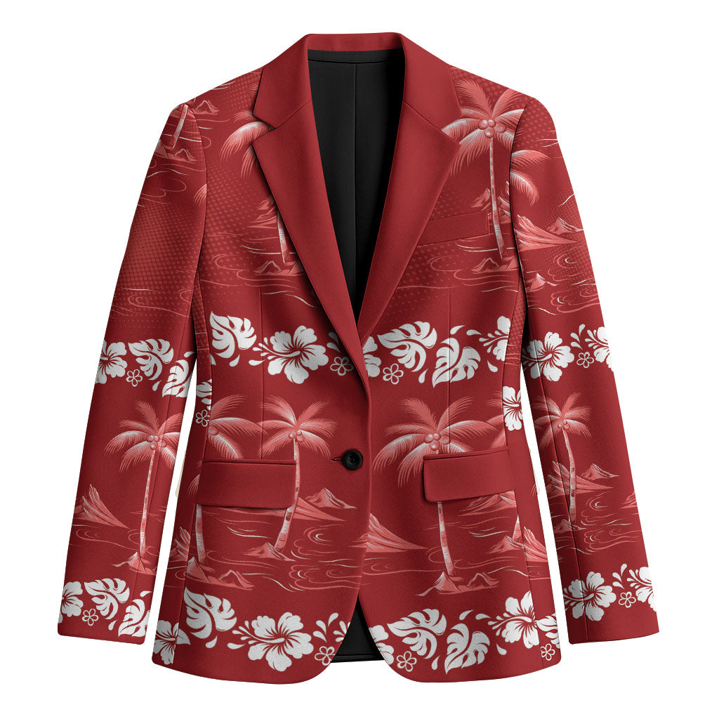 Red Hawaii Palm Tree Hibiscus Blazer Fantasy Summer Vibe LT01 Unisex Red - Polynesian Pride