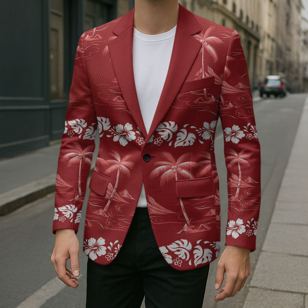 Red Hawaii Palm Tree Hibiscus Blazer Fantasy Summer Vibe LT01 - Polynesian Pride