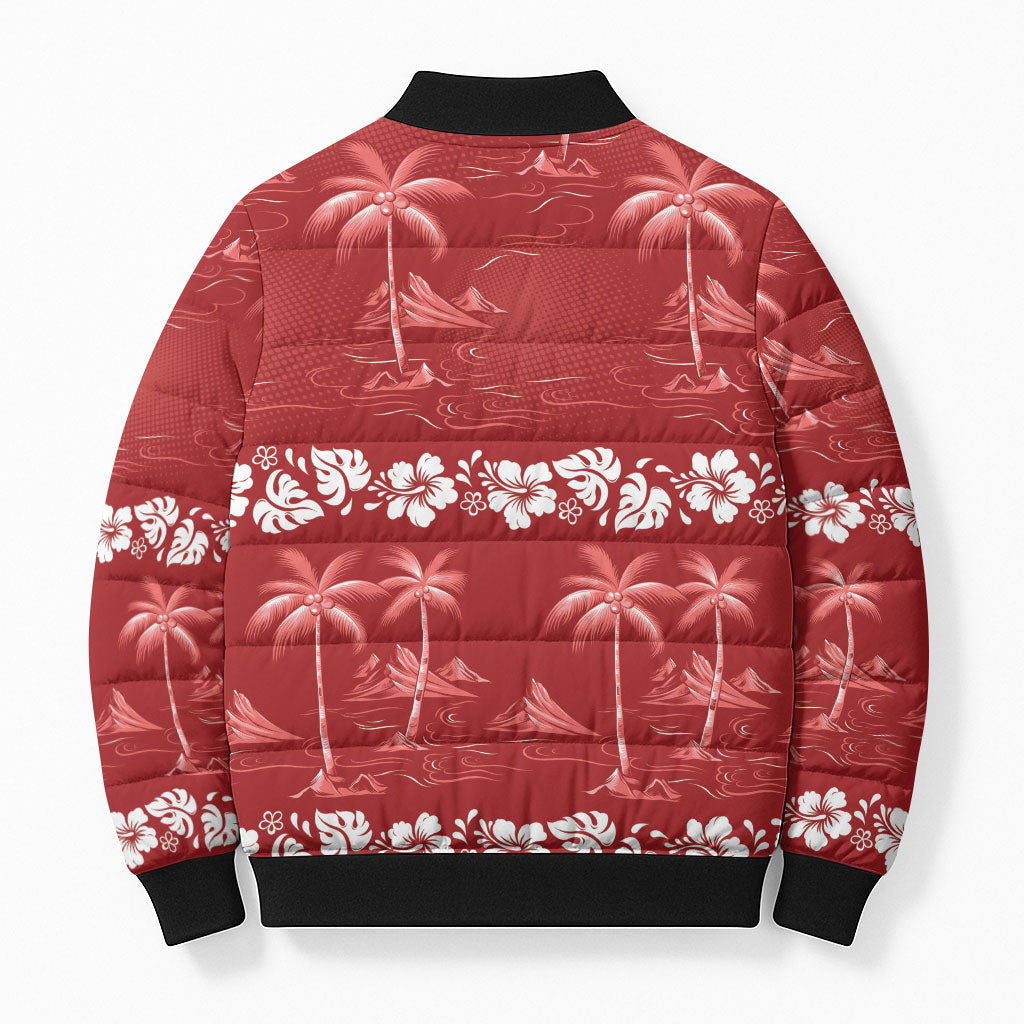 Red Hawaii Palm Tree Hibiscus Bomber Puffer Jacket Fantasy Summer Vibe LT01 - Polynesian Pride