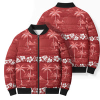 Red Hawaii Palm Tree Hibiscus Bomber Puffer Jacket Fantasy Summer Vibe LT01 - Polynesian Pride
