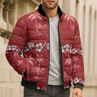 Red Hawaii Palm Tree Hibiscus Bomber Puffer Jacket Fantasy Summer Vibe LT01 - Polynesian Pride