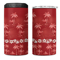 Red Hawaii Palm Tree Hibiscus 4 in 1 Can Cooler Tumbler Fantasy Summer Vibe LT01 One Size: 16 oz Red - Polynesian Pride