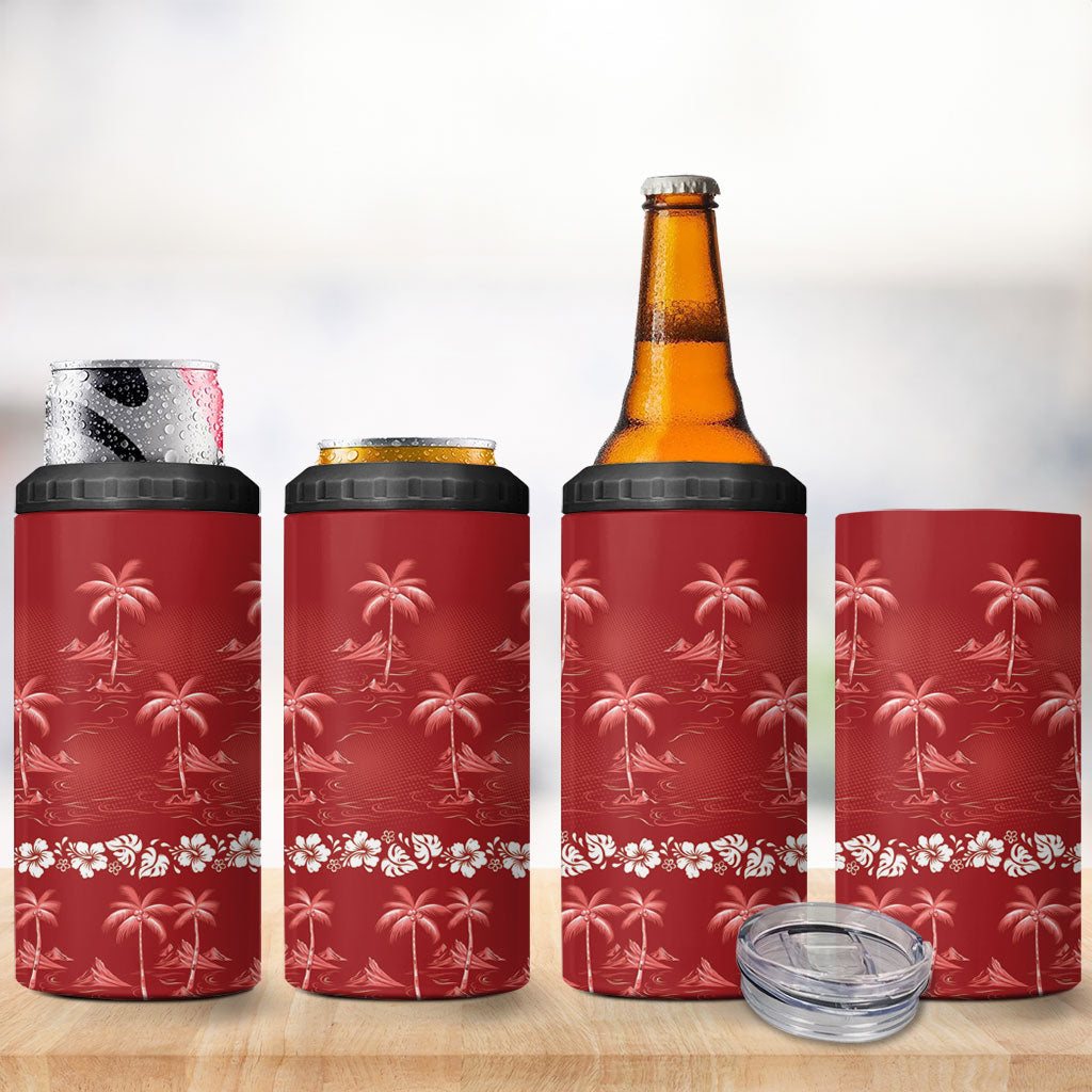 Red Hawaii Palm Tree Hibiscus 4 in 1 Can Cooler Tumbler Fantasy Summer Vibe LT01 - Polynesian Pride