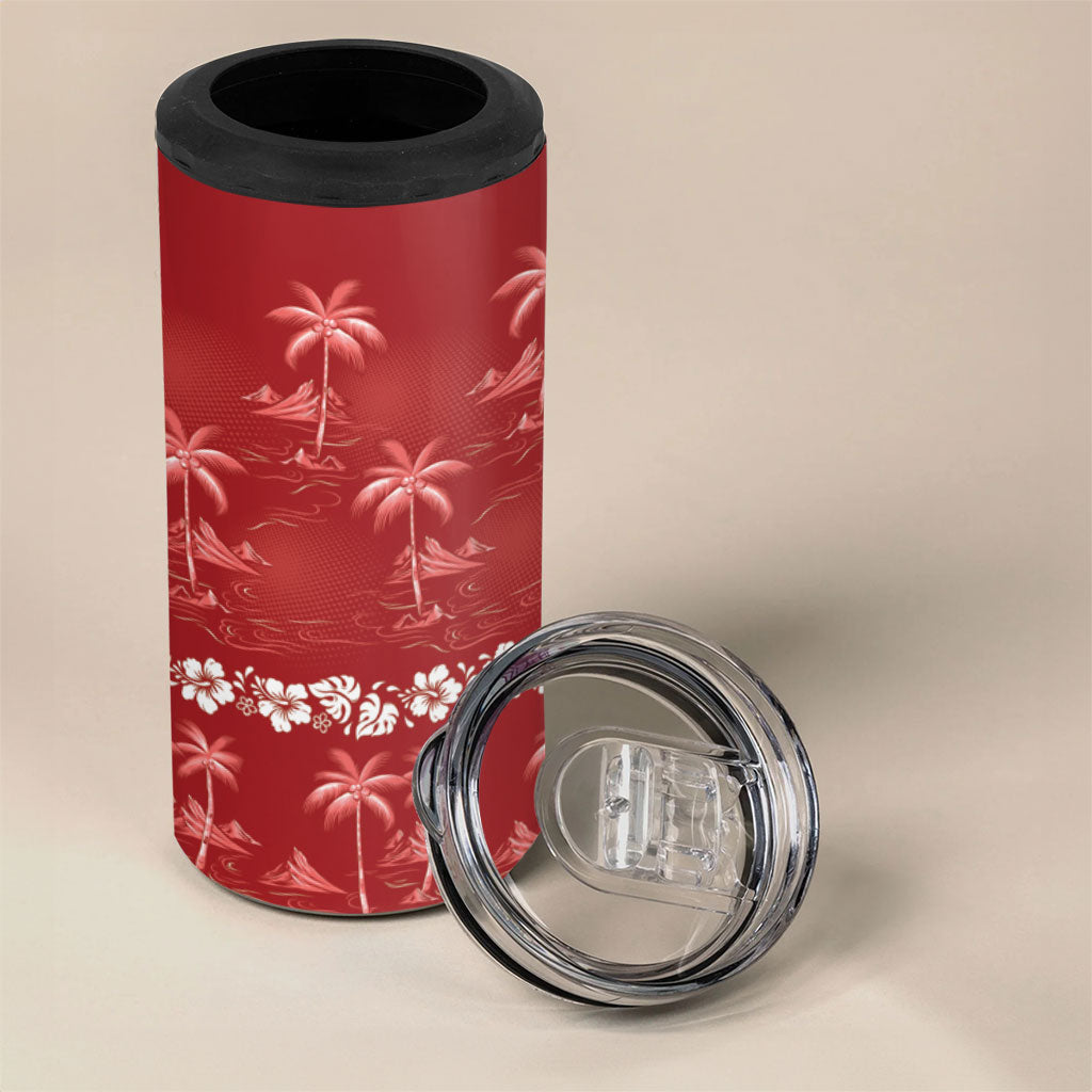 Red Hawaii Palm Tree Hibiscus 4 in 1 Can Cooler Tumbler Fantasy Summer Vibe LT01 - Polynesian Pride