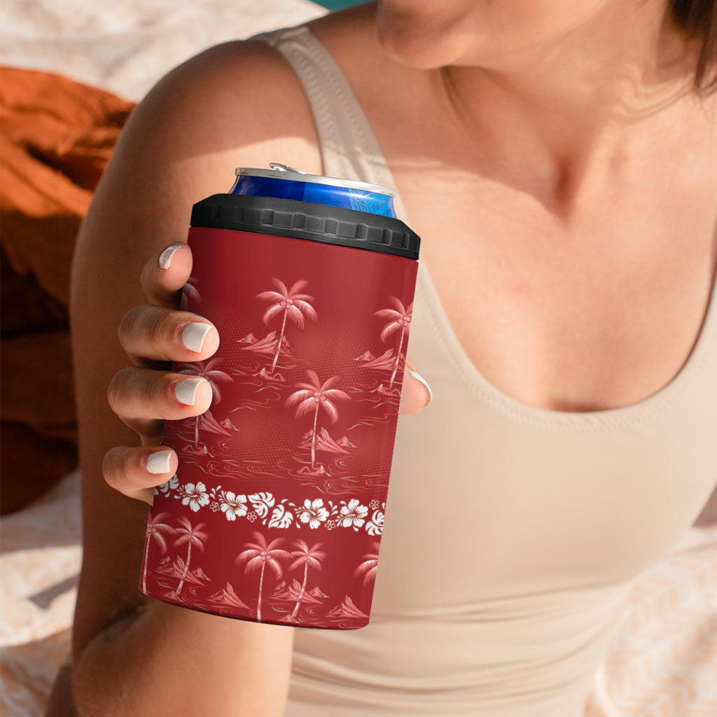 Red Hawaii Palm Tree Hibiscus 4 in 1 Can Cooler Tumbler Fantasy Summer Vibe LT01 - Polynesian Pride