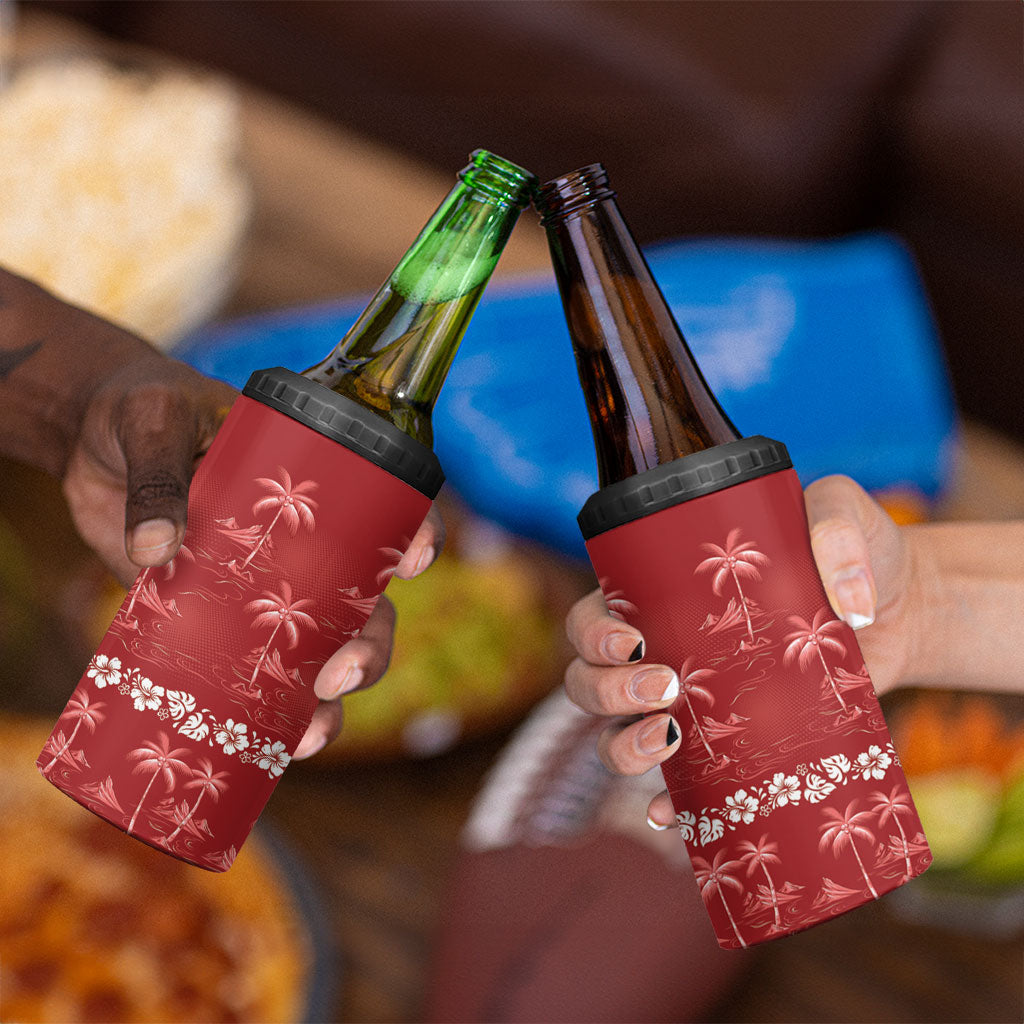 Red Hawaii Palm Tree Hibiscus 4 in 1 Can Cooler Tumbler Fantasy Summer Vibe LT01 - Polynesian Pride