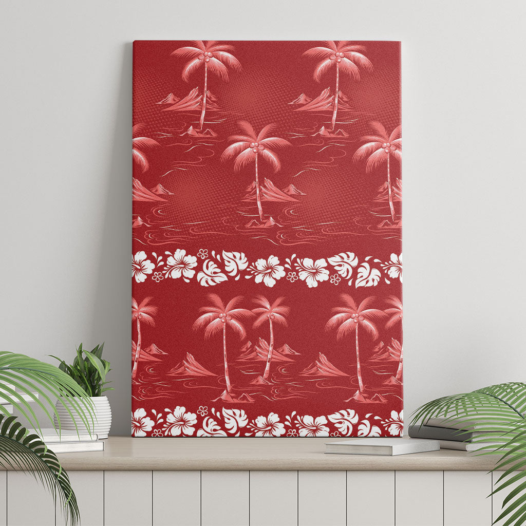 Red Hawaii Palm Tree Hibiscus Canvas Wall Art Fantasy Summer Vibe LT01 - Polynesian Pride
