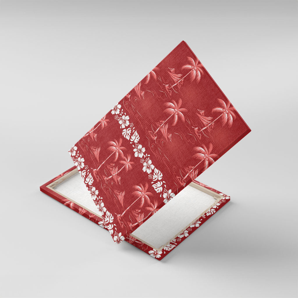 Red Hawaii Palm Tree Hibiscus Canvas Wall Art Fantasy Summer Vibe LT01 With Frame Red - Polynesian Pride