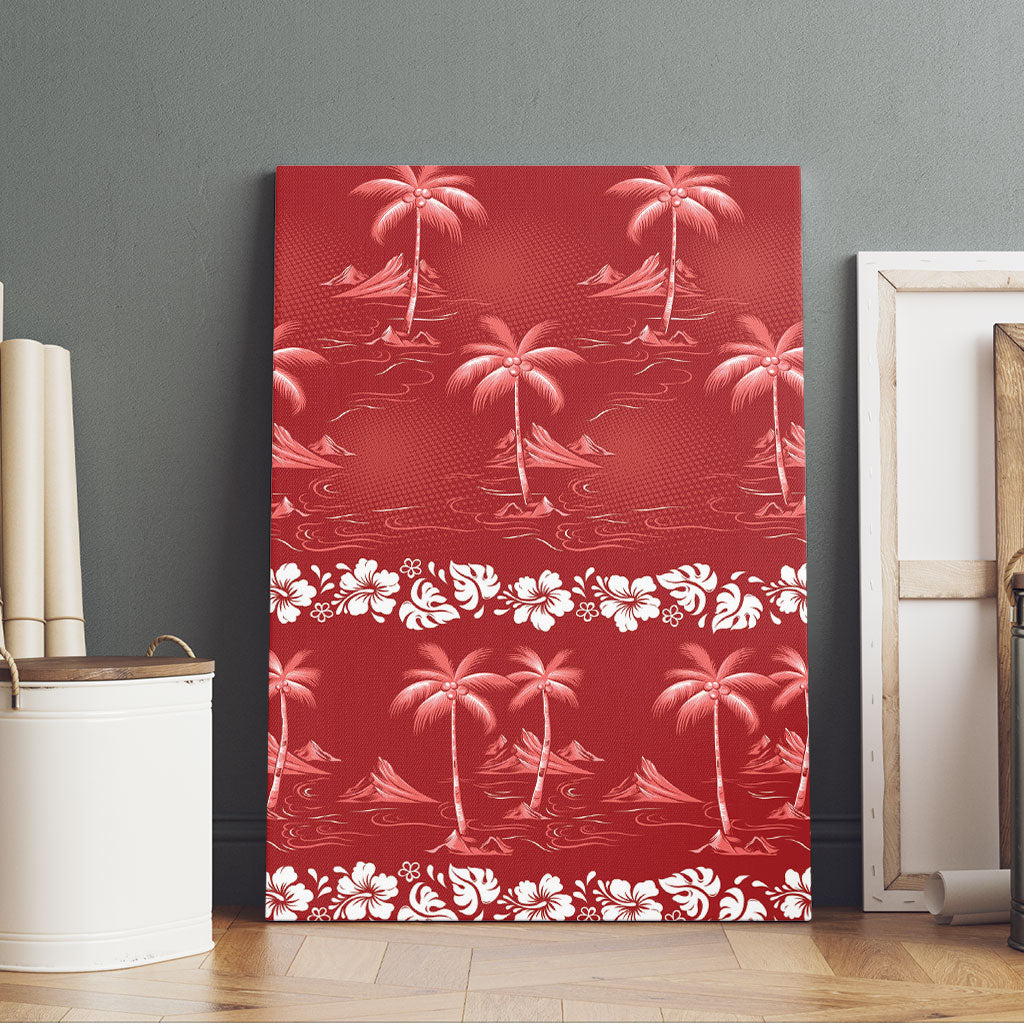 Red Hawaii Palm Tree Hibiscus Canvas Wall Art Fantasy Summer Vibe LT01 - Polynesian Pride