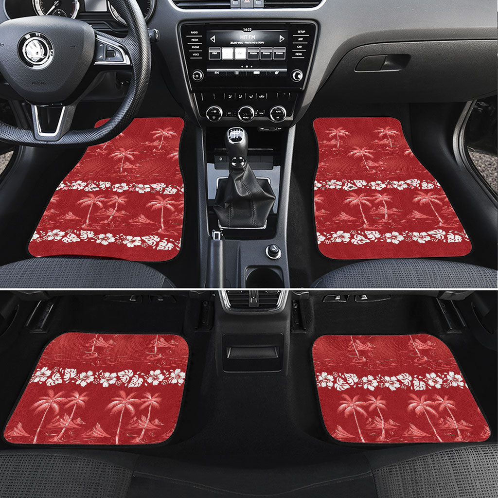 Red Hawaii Palm Tree Hibiscus Car Mats Fantasy Summer Vibe LT01 Set 4pcs Red - Polynesian Pride