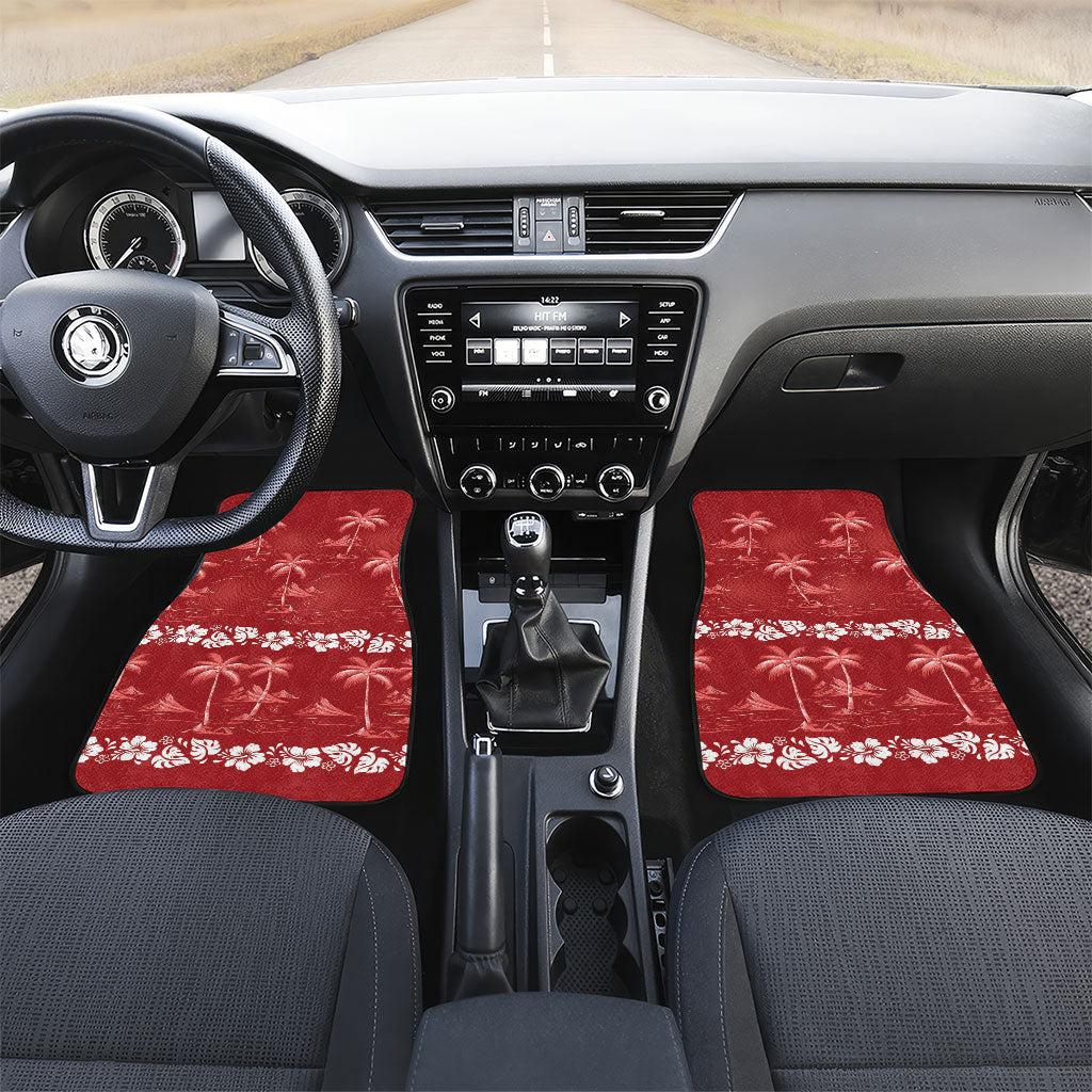 Red Hawaii Palm Tree Hibiscus Car Mats Fantasy Summer Vibe LT01 Set 2pcs - Front Red - Polynesian Pride