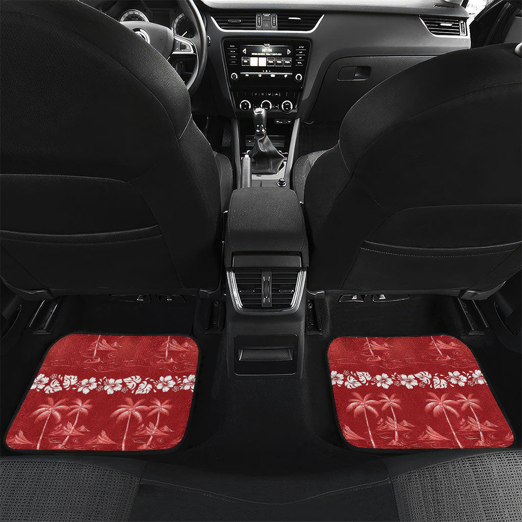 Red Hawaii Palm Tree Hibiscus Car Mats Fantasy Summer Vibe LT01 Set 2pcs - Back Red - Polynesian Pride