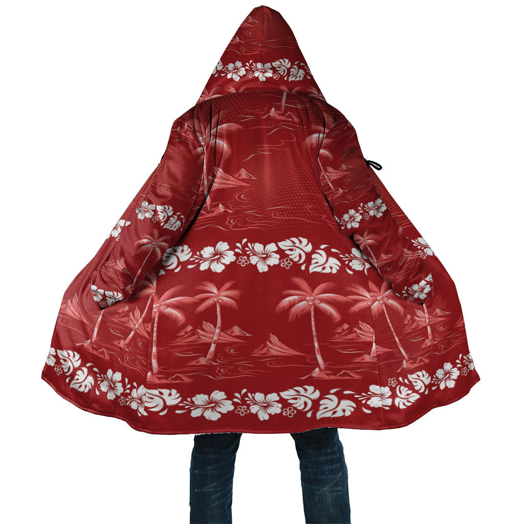Red Hawaii Palm Tree Hibiscus Cloak Fantasy Summer Vibe