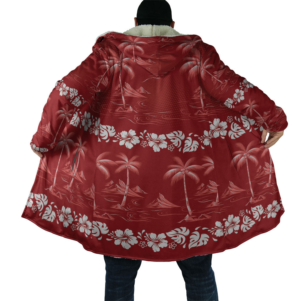 Red Hawaii Palm Tree Hibiscus Cloak Fantasy Summer Vibe