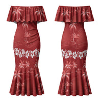 Red Hawaii Palm Tree Hibiscus Couples Matching Mermaid Dress and Hawaiian Shirt Fantasy Summer Vibe