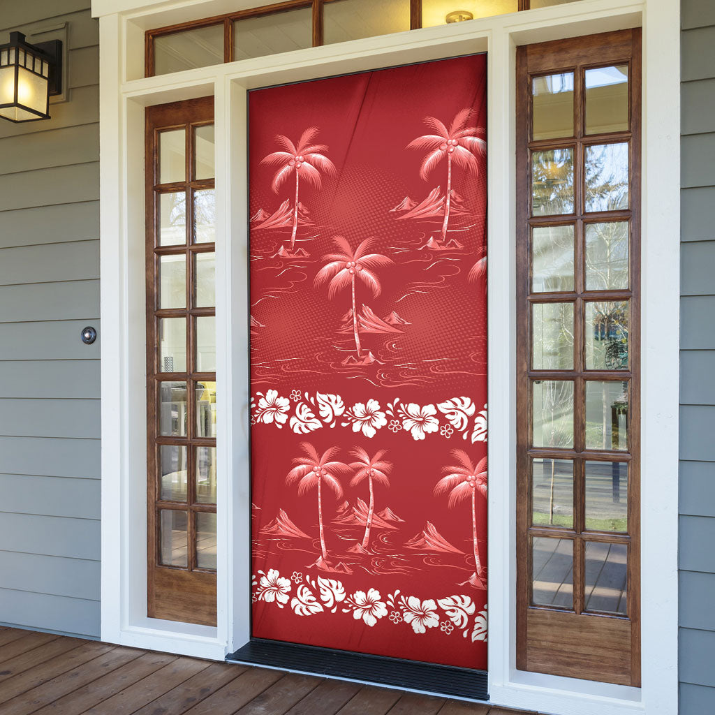 Red Hawaii Palm Tree Hibiscus Door Cover Fantasy Summer Vibe LT01 - Polynesian Pride