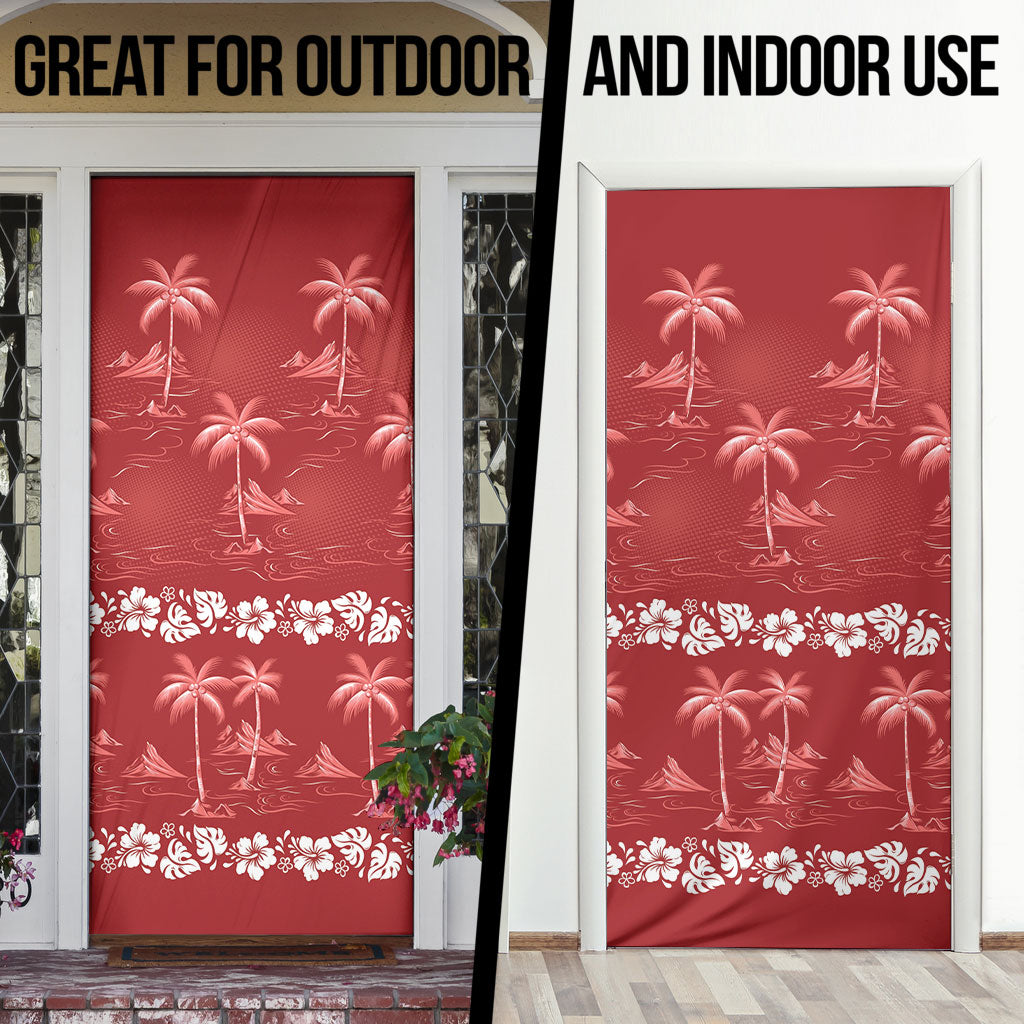 Red Hawaii Palm Tree Hibiscus Door Cover Fantasy Summer Vibe LT01 - Polynesian Pride