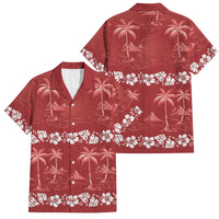 Red Hawaii Palm Tree Hibiscus Family Matching Off Shoulder Short Dress and Hawaiian Shirt Fantasy Summer Vibe LT01 Dad's Shirt - Short Sleeve Red - Polynesian Pride