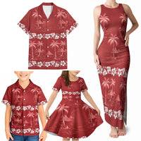 Red Hawaii Palm Tree Hibiscus Family Matching Tank Maxi Dress and Hawaiian Shirt Fantasy Summer Vibe LT01 - Polynesian Pride