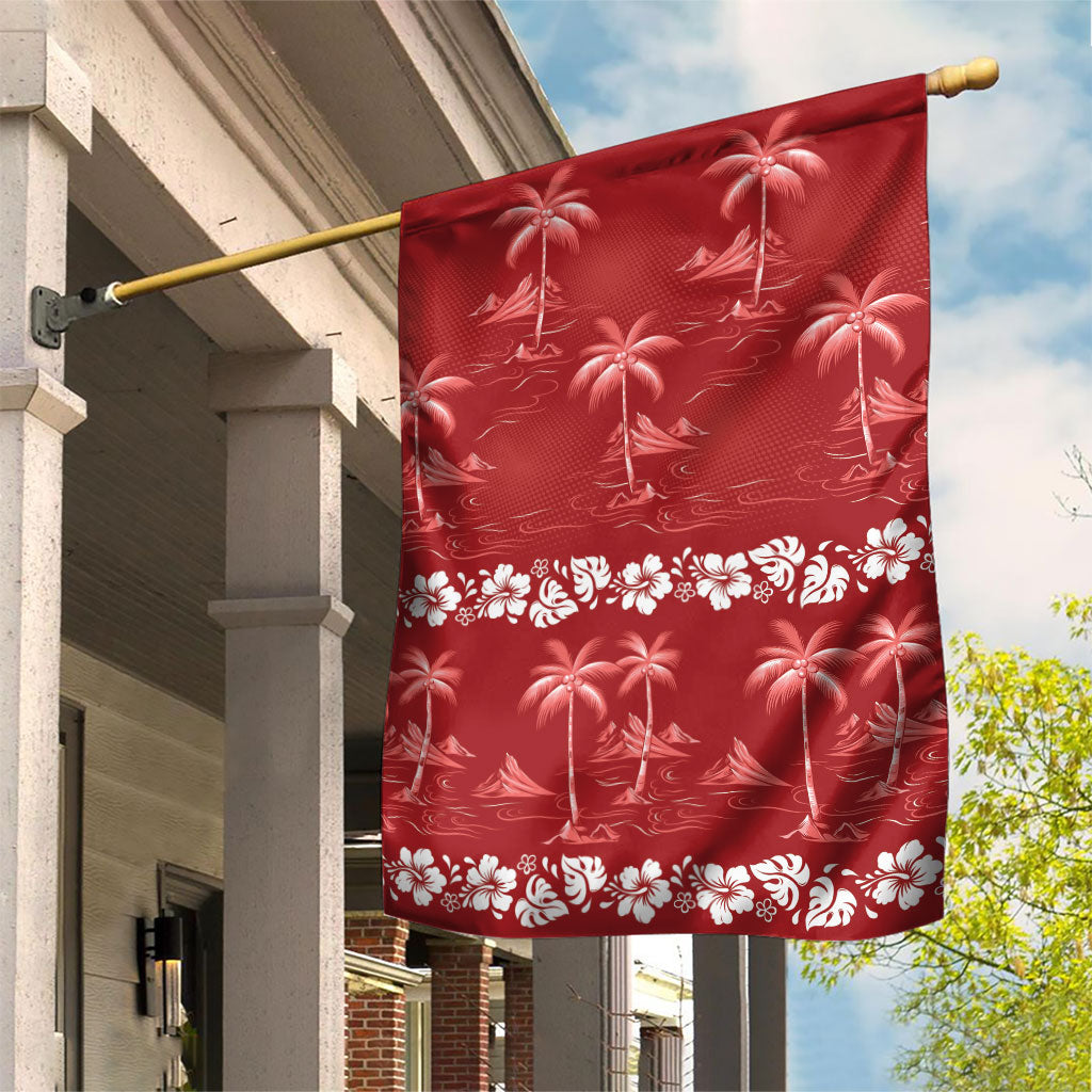 Red Hawaii Palm Tree Hibiscus Garden Flag Fantasy Summer Vibe LT01 House Flag Red - Polynesian Pride