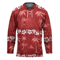 Red Hawaii Palm Tree Hibiscus Hockey Jersey Fantasy Summer Vibe LT01 Unisex Red - Polynesian Pride