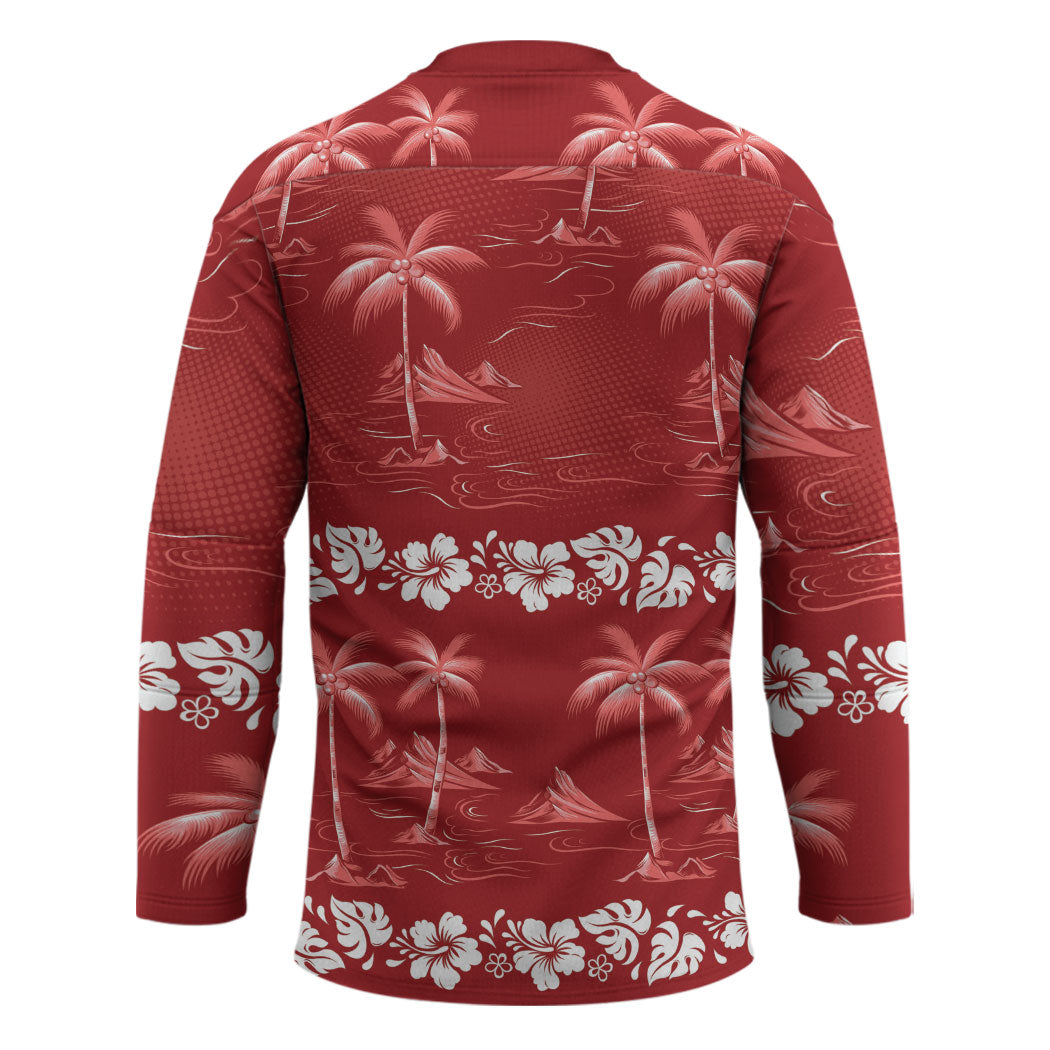 Red Hawaii Palm Tree Hibiscus Hockey Jersey Fantasy Summer Vibe LT01 - Polynesian Pride