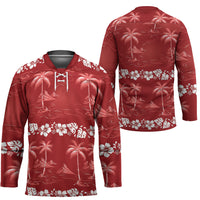 Red Hawaii Palm Tree Hibiscus Hockey Jersey Fantasy Summer Vibe LT01 - Polynesian Pride