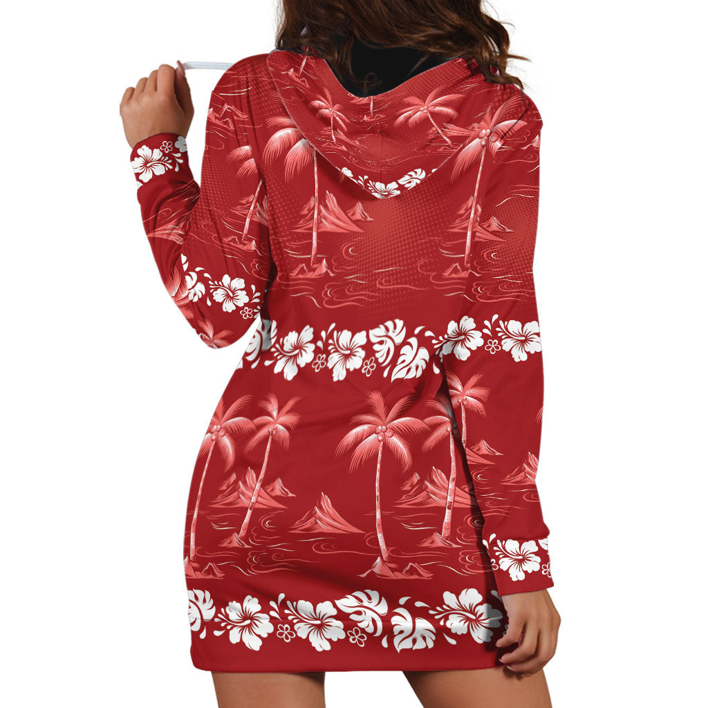 Red Hawaii Palm Tree Hibiscus Hoodie Dress Fantasy Summer Vibe LT01 - Polynesian Pride