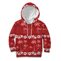 Red Hawaii Palm Tree Hibiscus Kid Hoodie Fantasy Summer Vibe LT01 Hoodie Red - Polynesian Pride