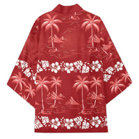 Red Hawaii Palm Tree Hibiscus Kimono Fantasy Summer Vibe LT01 - Polynesian Pride