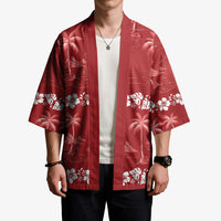 Red Hawaii Palm Tree Hibiscus Kimono Fantasy Summer Vibe LT01 - Polynesian Pride