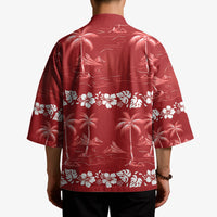 Red Hawaii Palm Tree Hibiscus Kimono Fantasy Summer Vibe LT01 - Polynesian Pride
