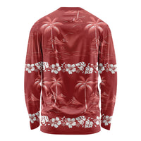 Red Hawaii Palm Tree Hibiscus Long Sleeve Shirt Fantasy Summer Vibe LT01 - Polynesian Pride