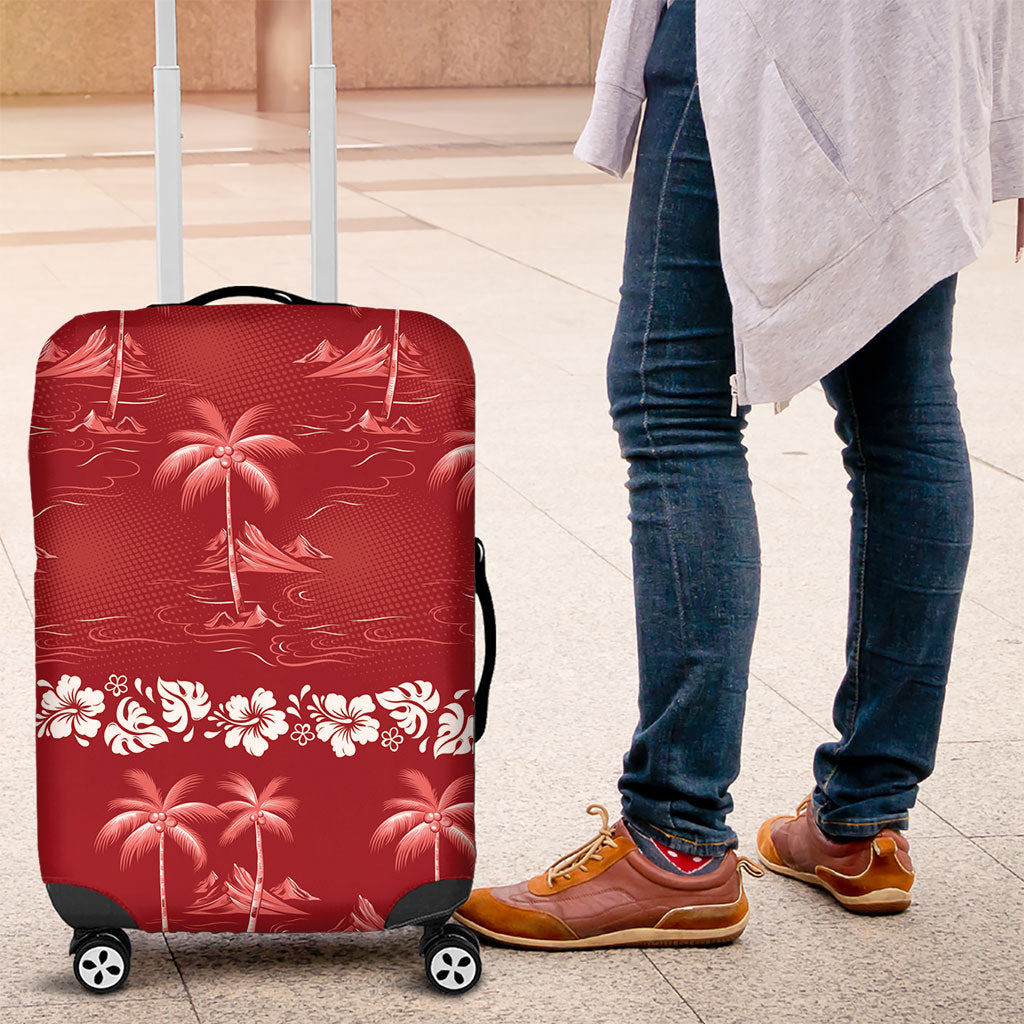 Red Hawaii Palm Tree Hibiscus Luggage Cover Fantasy Summer Vibe LT01 Red - Polynesian Pride