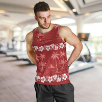 Red Hawaii Palm Tree Hibiscus Men Tank Top Fantasy Summer Vibe LT01 Red - Polynesian Pride