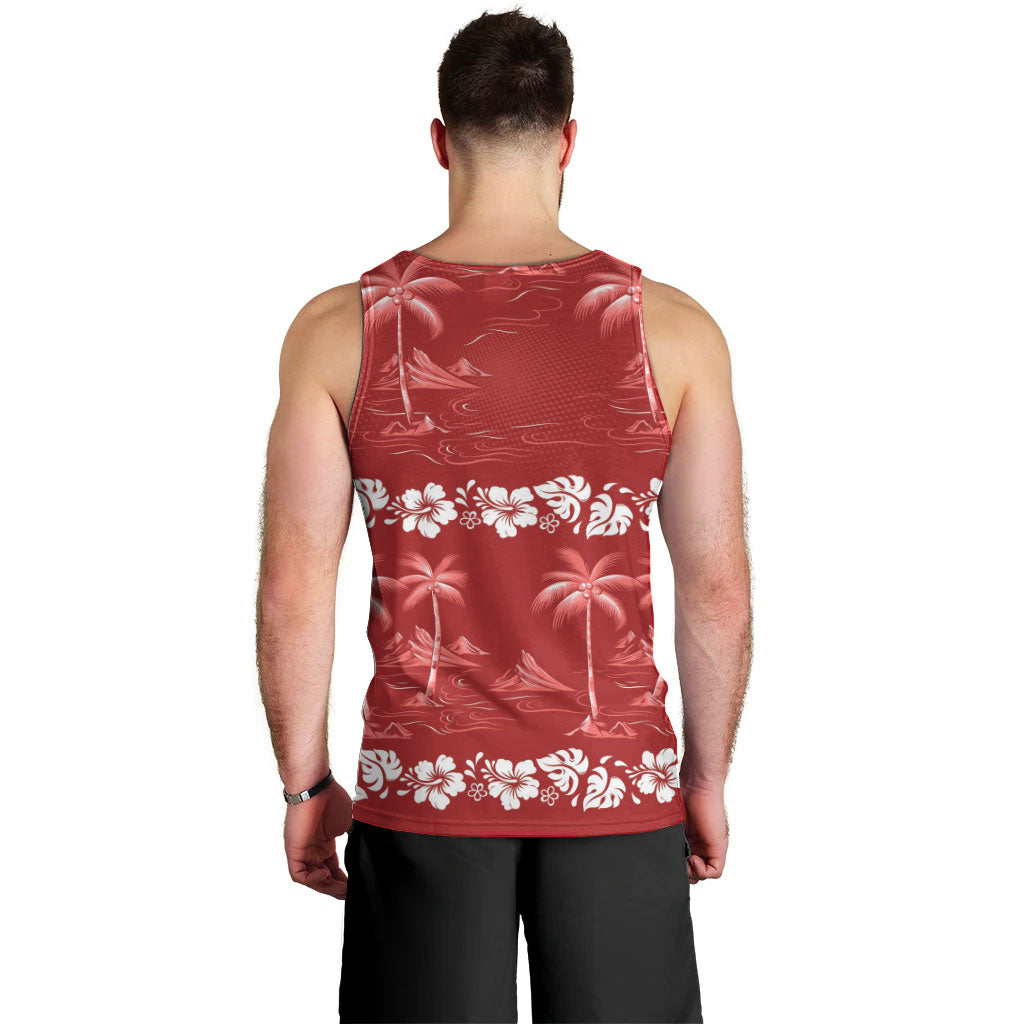 Red Hawaii Palm Tree Hibiscus Men Tank Top Fantasy Summer Vibe LT01 - Polynesian Pride