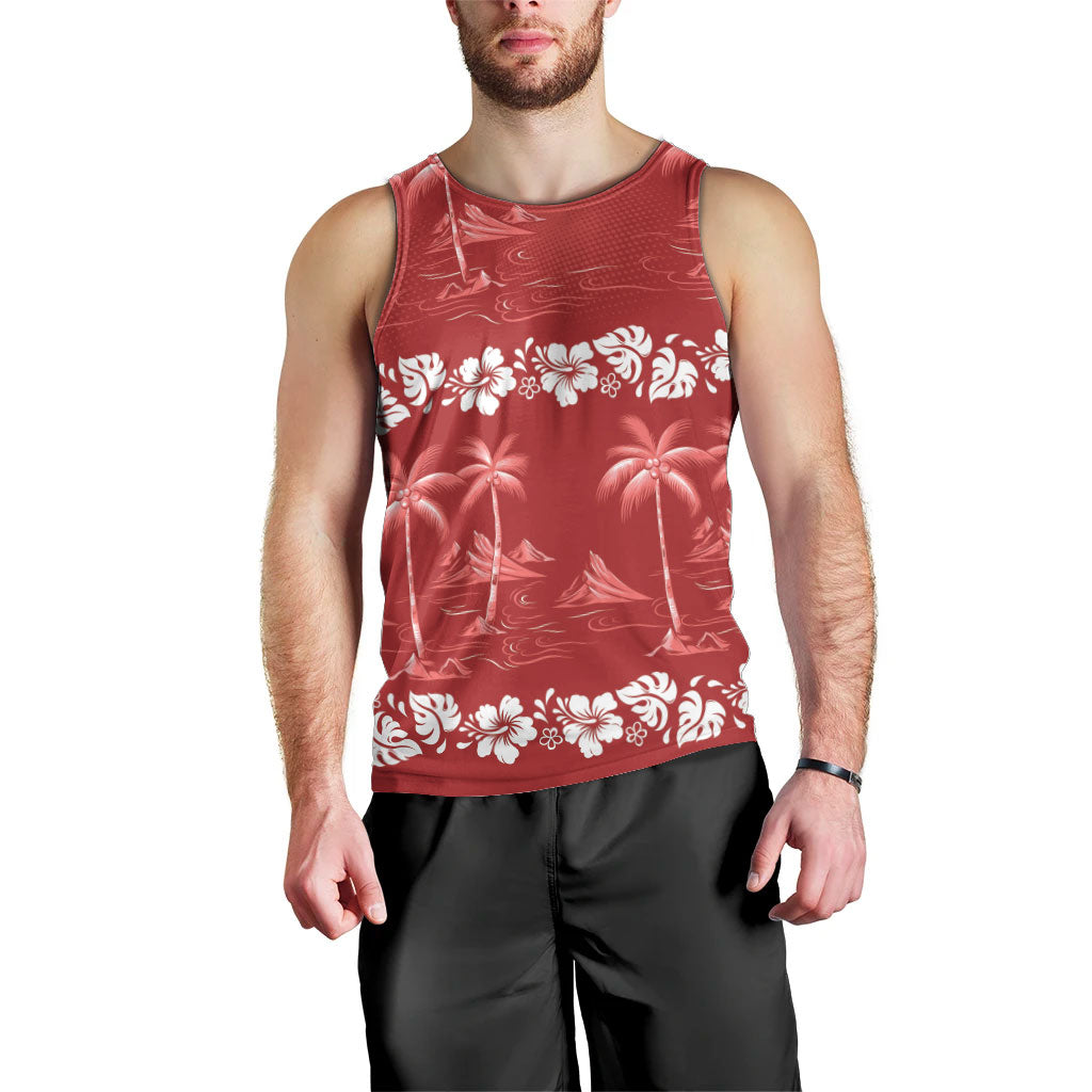 Red Hawaii Palm Tree Hibiscus Men Tank Top Fantasy Summer Vibe LT01 - Polynesian Pride