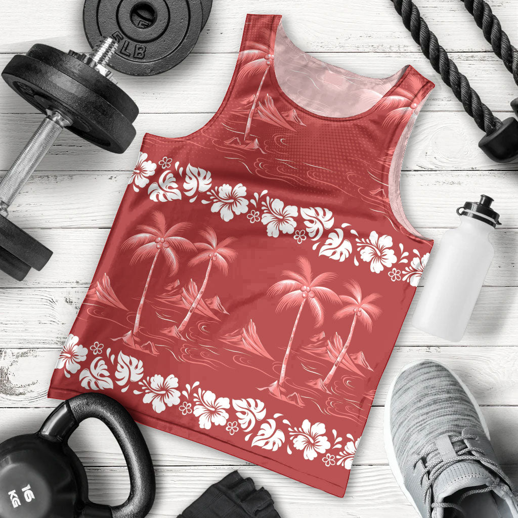 Red Hawaii Palm Tree Hibiscus Men Tank Top Fantasy Summer Vibe LT01 - Polynesian Pride