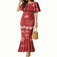 Red Hawaii Palm Tree Hibiscus Mermaid Dress Fantasy Summer Vibe LT01 Women Red - Polynesian Pride