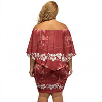 Red Hawaii Palm Tree Hibiscus Off Shoulder Short Dress Fantasy Summer Vibe LT01 - Polynesian Pride