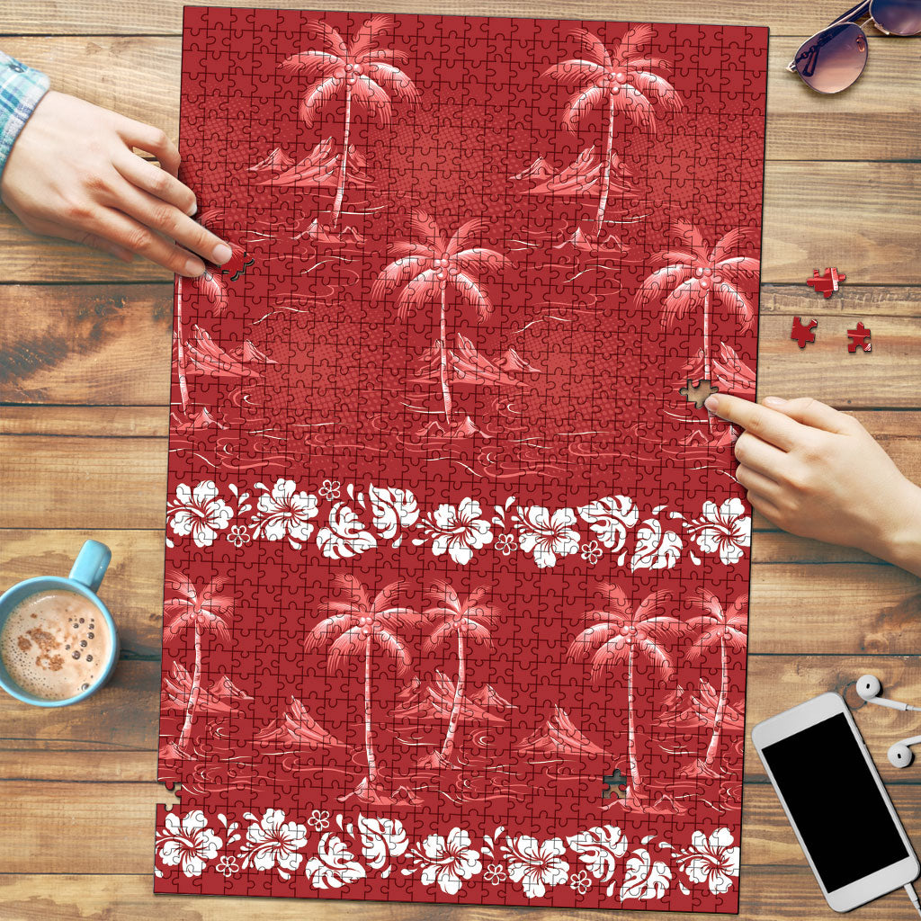 Red Hawaii Palm Tree Hibiscus Puzzle Fantasy Summer Vibe