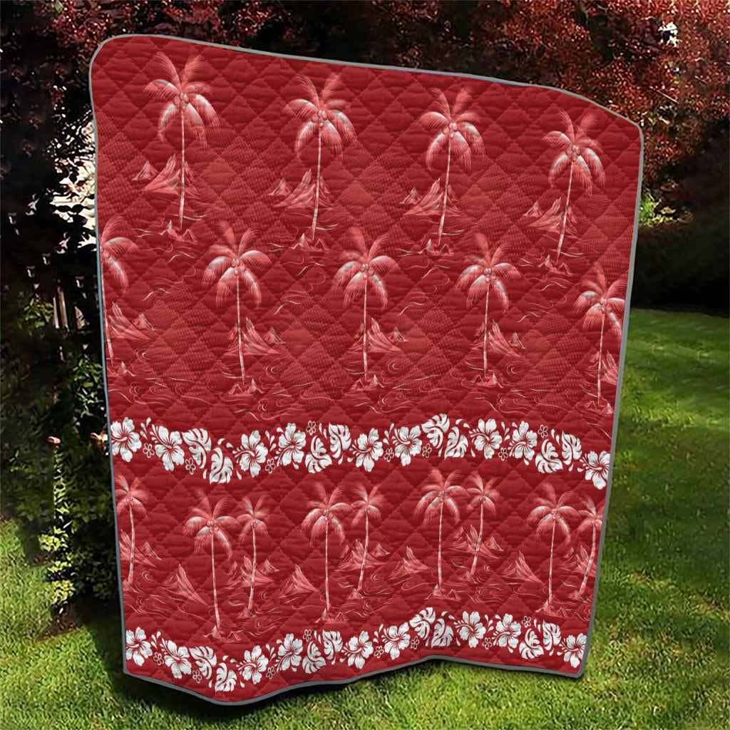 Red Hawaii Palm Tree Hibiscus Quilt Fantasy Summer Vibe LT01 - Polynesian Pride