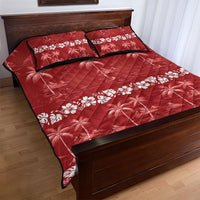 Red Hawaii Palm Tree Hibiscus Quilt Bed Set Fantasy Summer Vibe LT01 - Polynesian Pride