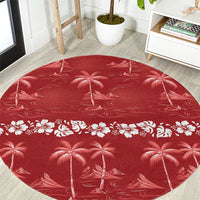 Red Hawaii Palm Tree Hibiscus Round Carpet Fantasy Summer Vibe LT01 Red - Polynesian Pride