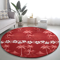 Red Hawaii Palm Tree Hibiscus Round Carpet Fantasy Summer Vibe LT01 - Polynesian Pride