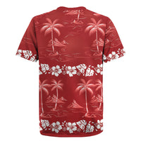 Red Hawaii Palm Tree Hibiscus Rugby Jersey Fantasy Summer Vibe
