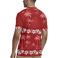 Red Hawaii Palm Tree Hibiscus Rugby Jersey Fantasy Summer Vibe