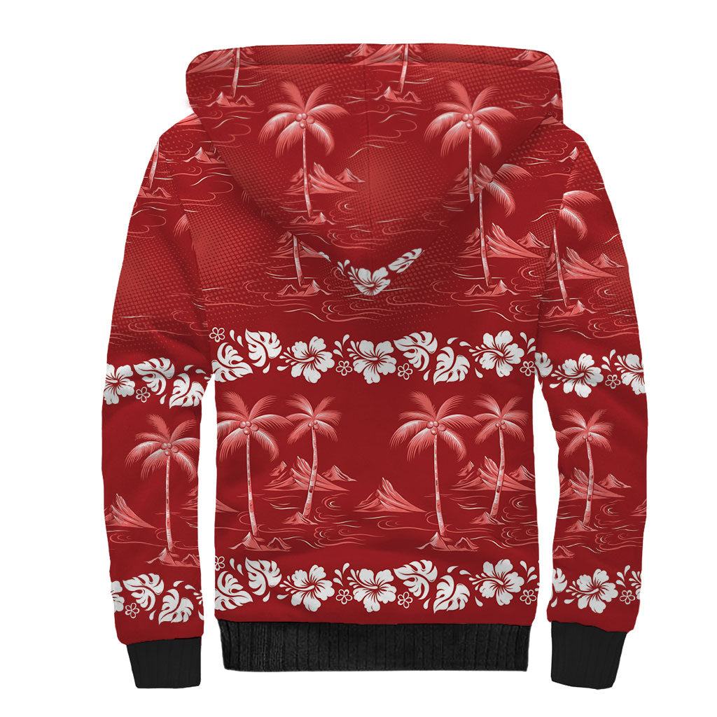Red Hawaii Palm Tree Hibiscus Sherpa Hoodie Fantasy Summer Vibe LT01 - Polynesian Pride