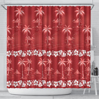 Red Hawaii Palm Tree Hibiscus Shower Curtain Fantasy Summer Vibe LT01 - Polynesian Pride