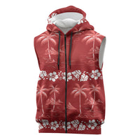 Red Hawaii Palm Tree Hibiscus Sleeveless Zip Hoodie Fantasy Summer Vibe LT01 Red - Polynesian Pride